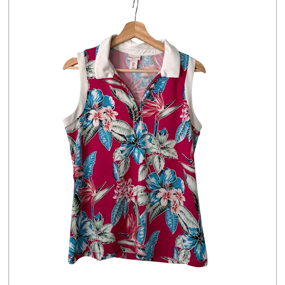 Tommy Bahama Golf Women's Sleeveless Golf Polo Size Large Zip Floral